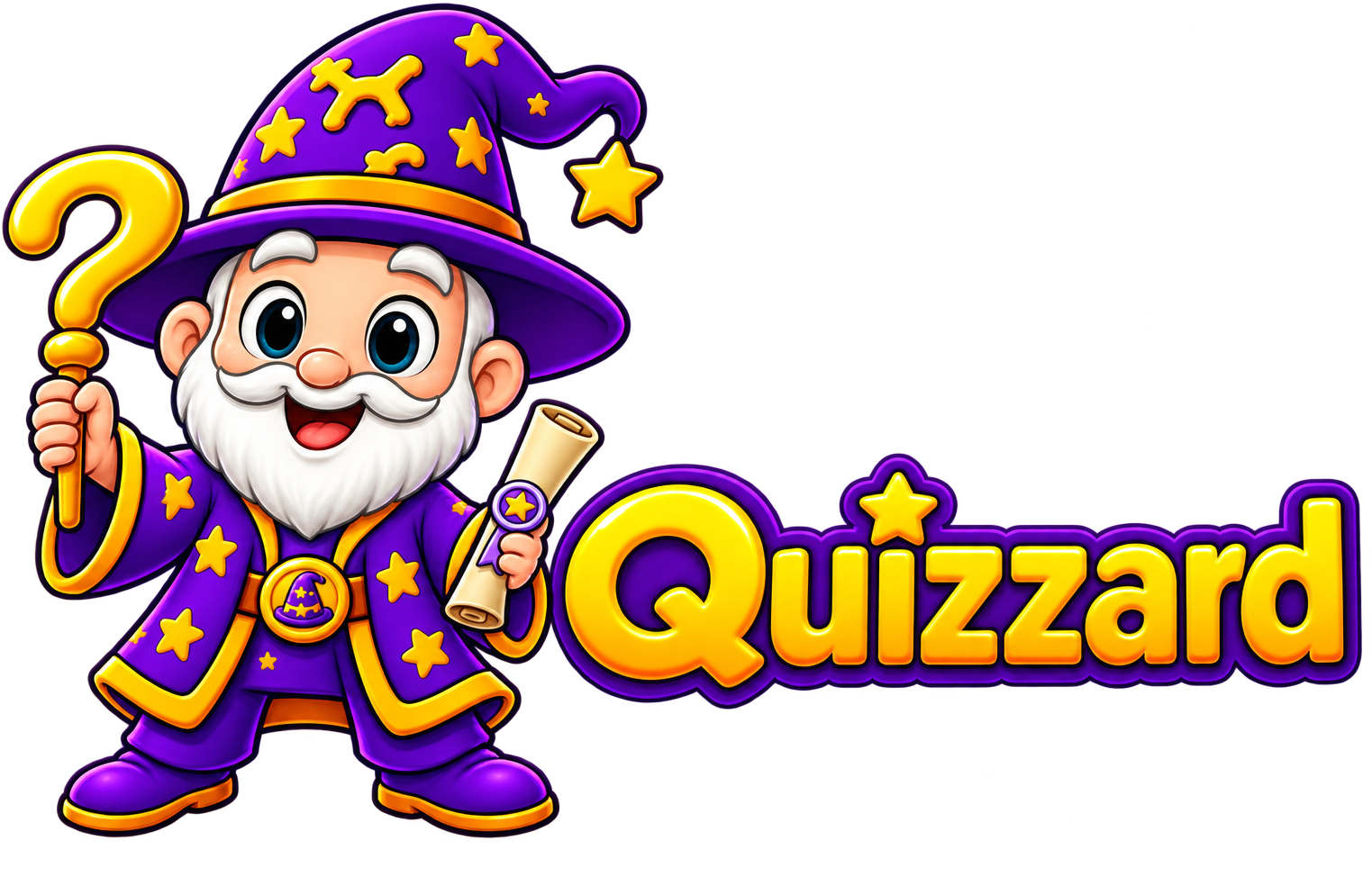 Quizzard logo with wizard mascot